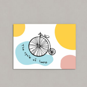 גלויה מאוירת עם ציור של אופני וינטג’ מסוג פני פארטינג